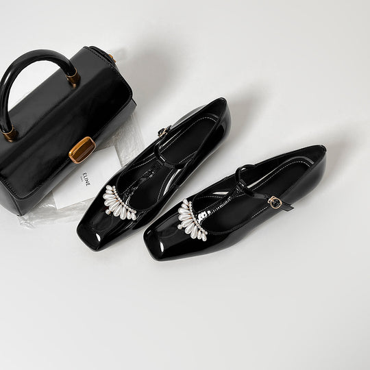 Damen Slingback-Ballerinas mit dekorativen Perlenapplikationen und elegantem Riemen EB