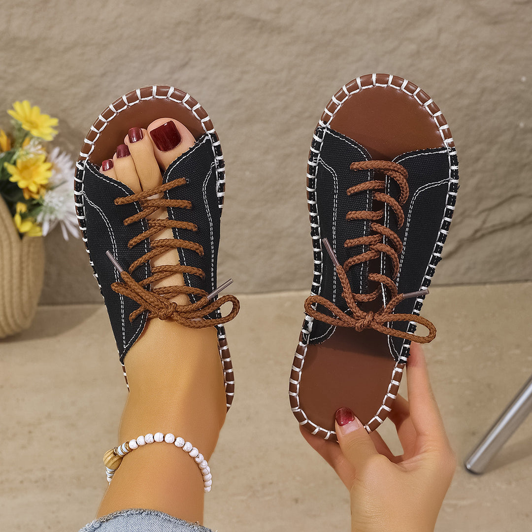 Damen Slip-On Sandalen mit modischem Schnürdesign und komfortabler Fußbettung EB