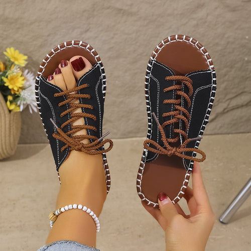 Damen Slip-On Sandalen mit modischem Schnürdesign und komfortabler Fußbettung EB