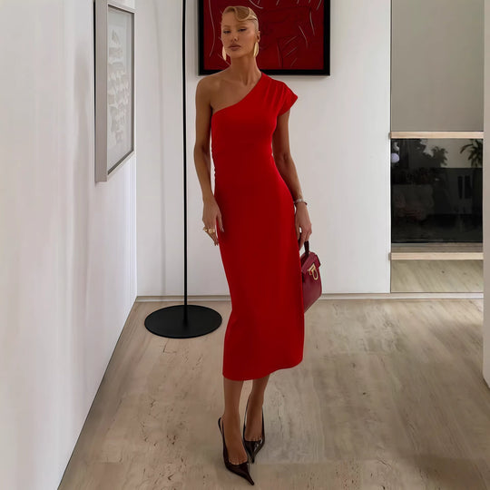Damen Elegantes ärmelloses Wickelkleid mit asymmetrischem Schnitt EB