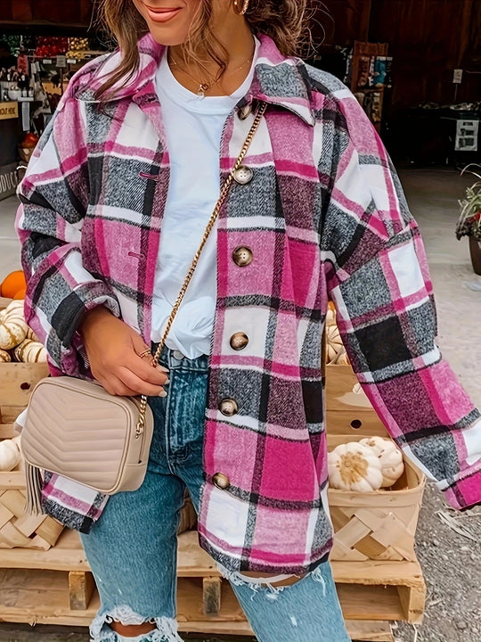 Damen Karierte Flanelljacke mit Knopfdetails und lässigem Schnitt EB