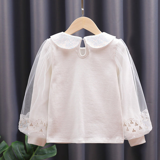 Mädchen Sweatshirt mit eleganten Tüllärmeln und auffälligem Kragen EB