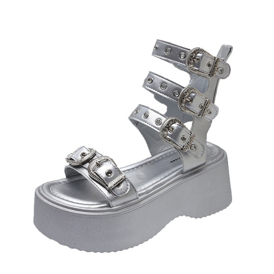 Damen Plateau-Sandalen mit dekorativen Schnallen und rutschfester Sohle EB