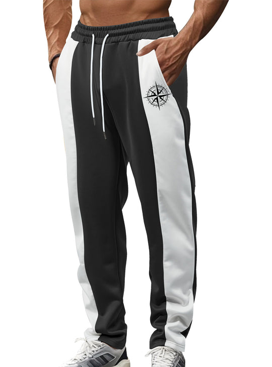 Herren nan sportive Trackpants mit seitlichen Kontrastbahnen elastischem Bund Kordelzug und Hirschstickerei EB