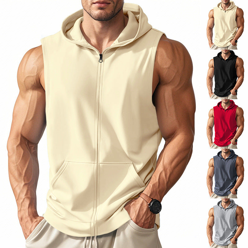 Herren nan funktionale Fitnessweste mit Kapuze, schmaler Passform und Kängurutasche EB