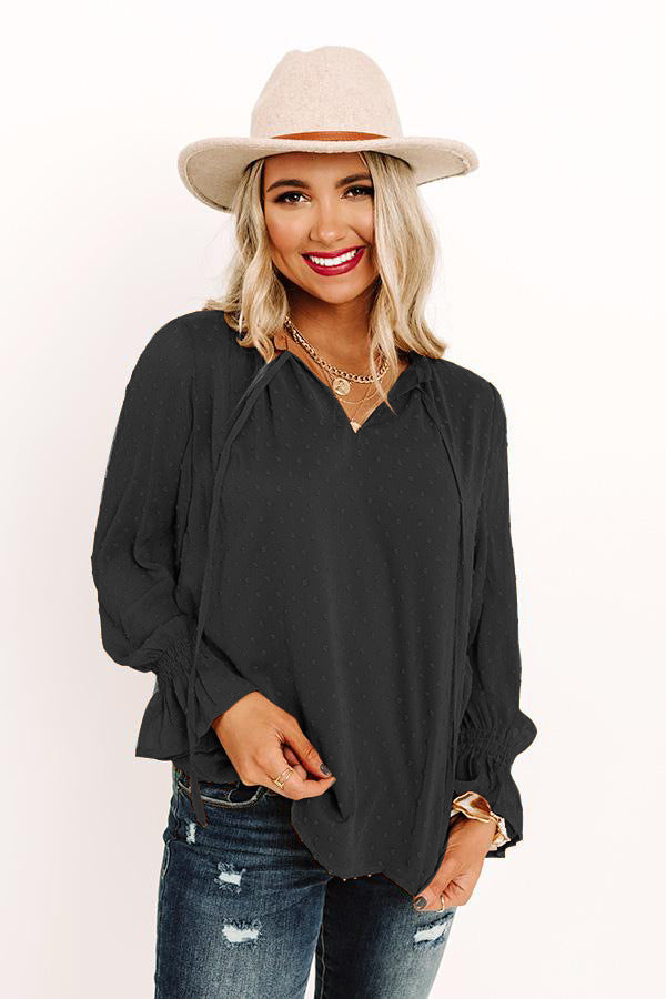 Damen Lässige Bluse mit Rüschendetails und V-Ausschnitt EB