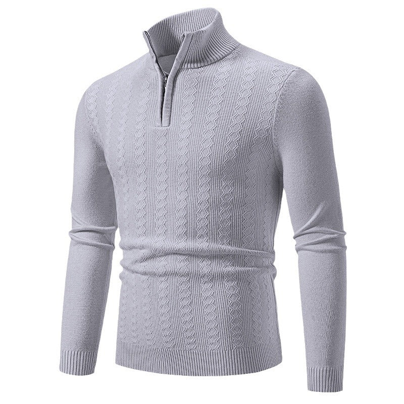 Herren Strickpullover mit Reißverschluss und grafischem Zopfmuster EB