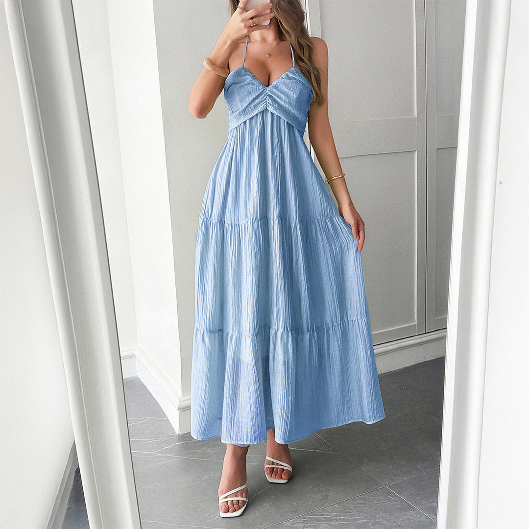 Damen Maxidress mit elegantem Rüschendesign und verstellbaren Spaghettiträgern EB