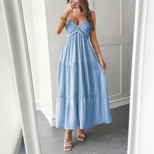Damen Maxidress mit elegantem Rüschendesign und verstellbaren Spaghettiträgern EB