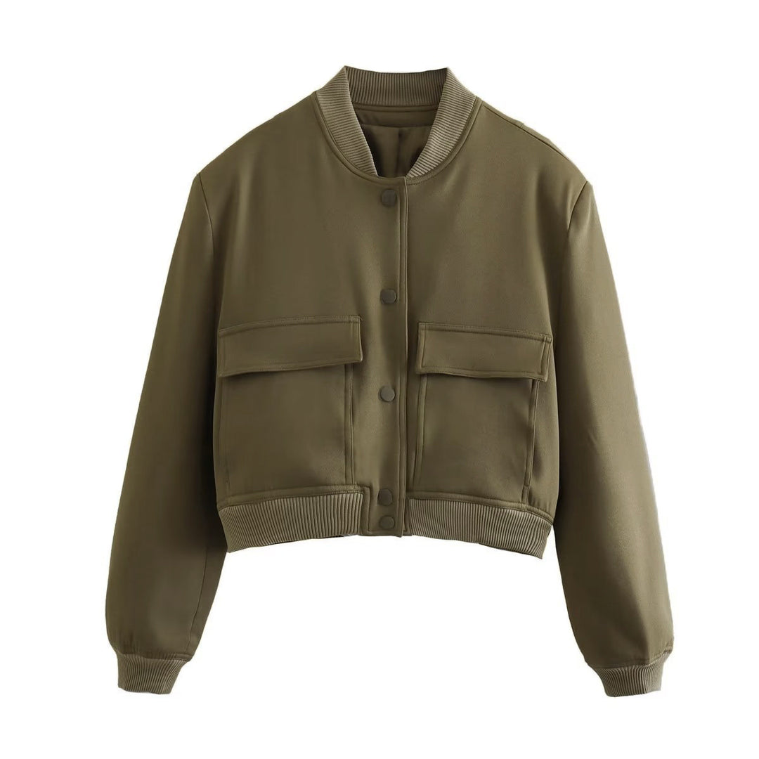 Damen sportliche Bomberjacke mit wattiertem Innenfutter und praktischen Taschen EB