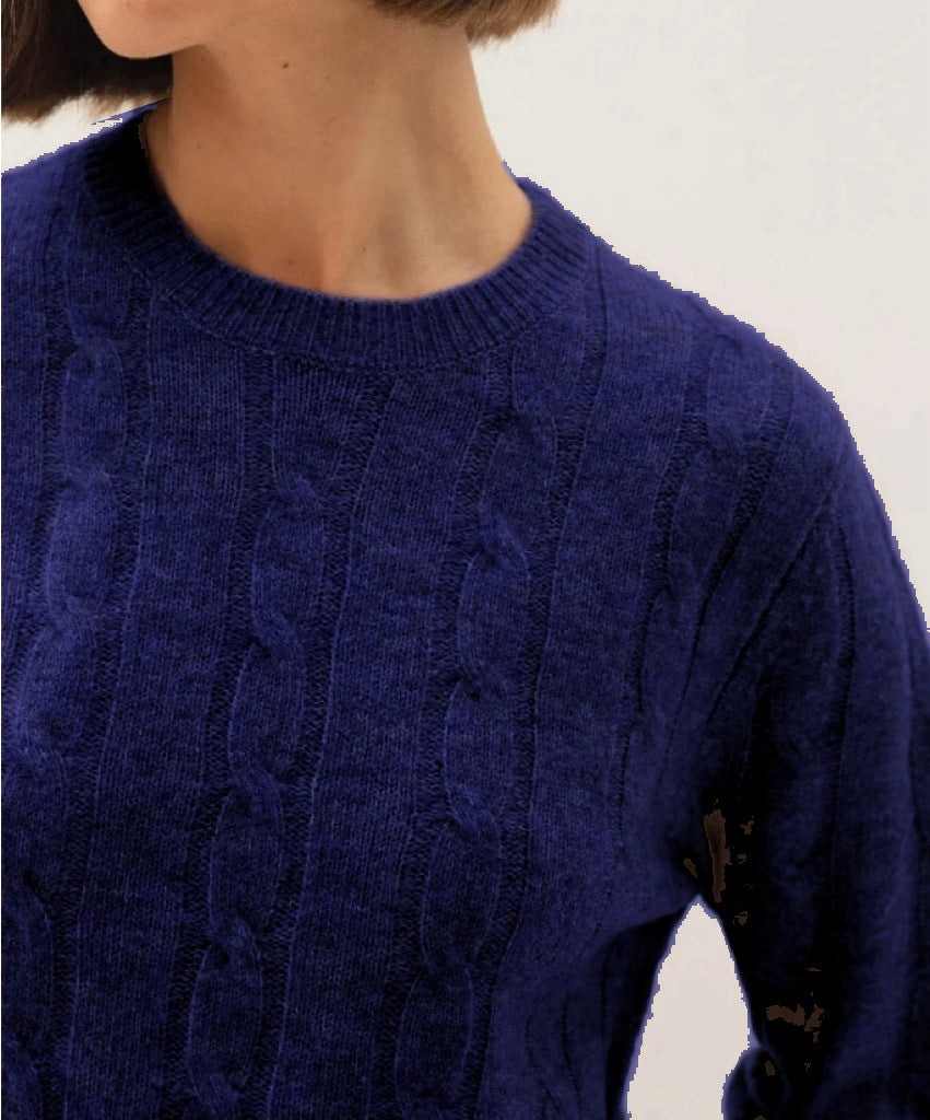 Damen Kabelstruktur‑Pullover im Zopfstrick mit Rundhalsausschnitt und nachhaltig weicher Wollmischung EB