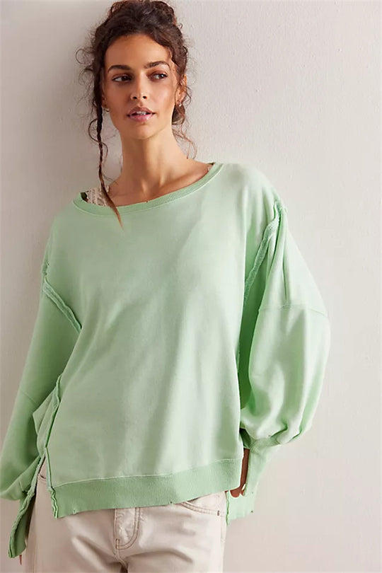 Damen oversized Sweatshirt mit Ballonärmeln, offenen Saumnähten und seitlichen Schlitzen Eichborn Berlin