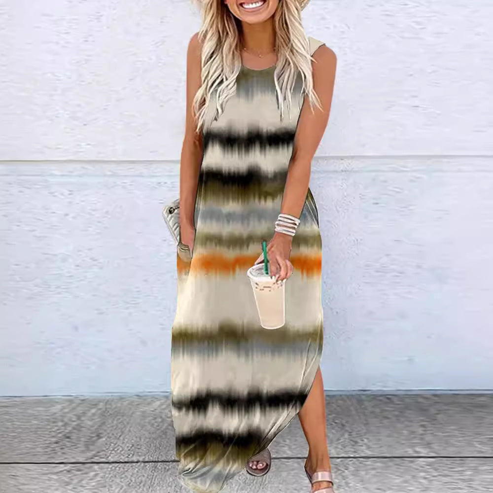 Damen Maxikleid mit modernem Farbverlauf und praktischem Seitentaschen-Design Heidi-Mode