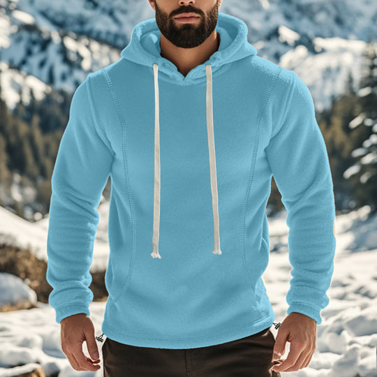 Herren bequemer Fleece Kapuzenpullover mit hohem Kragen und praktischer Kängurutasche EB