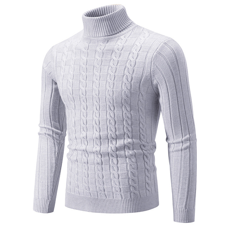 Herren Strickpullover mit hochgeschlossenem Kragen und Zopfmuster EB