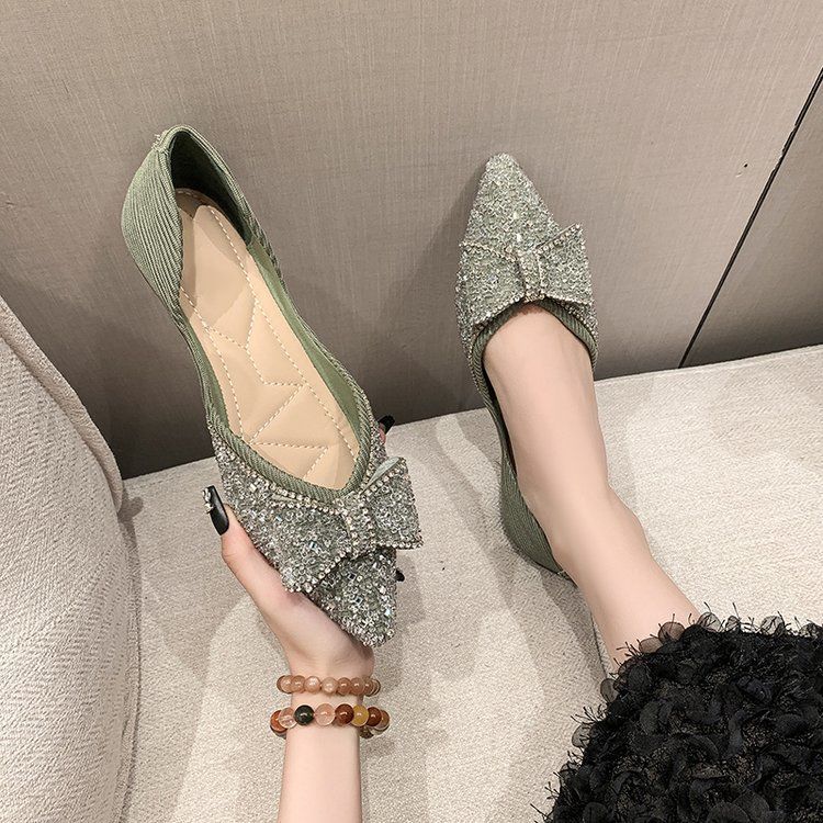 Damen elegante Ballerinas mit funkelndem Schleifendetail EB