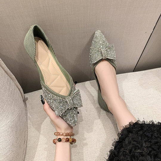 Damen elegante Ballerinas mit funkelndem Schleifendetail EB