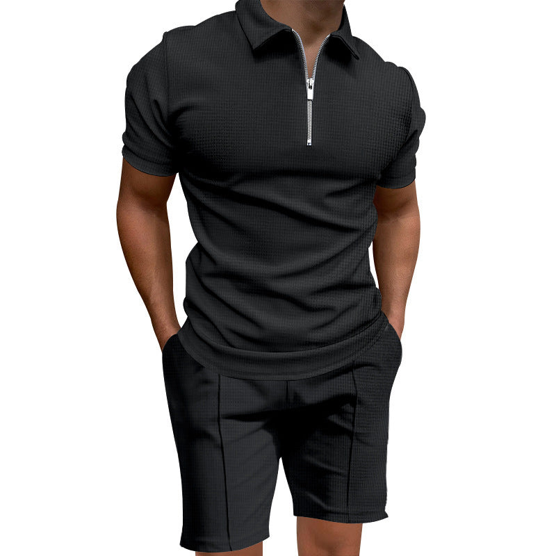 Herren Polo- und Shorts-Set mit modernem Reißverschluss und elastischem Bund EB