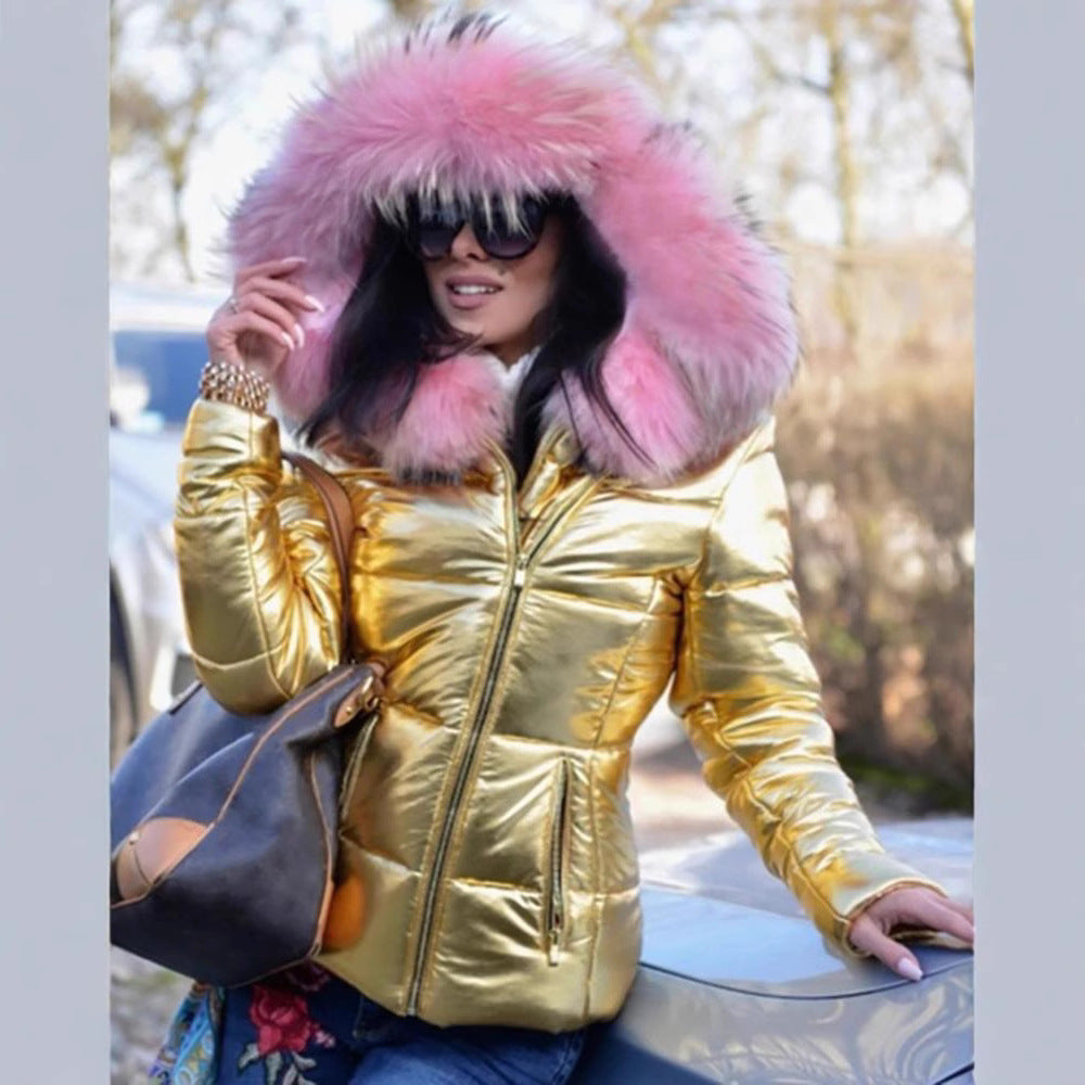Damen Steppjacke mit luxuriösem Fellkragen und praktischen Taschen EB