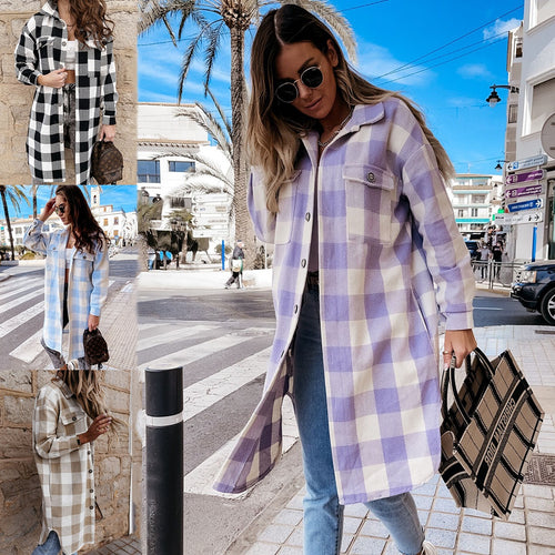 Damen Oversized Karohemdenjacke EB