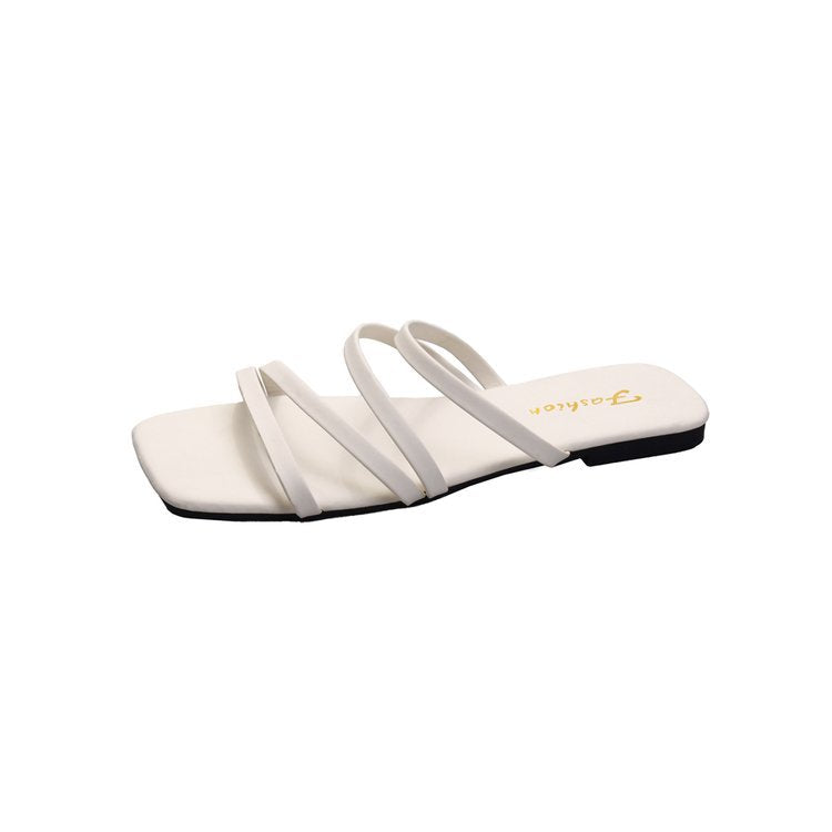 Damen flache Riemchen-Sandalen mit quadratischer Spitze EB