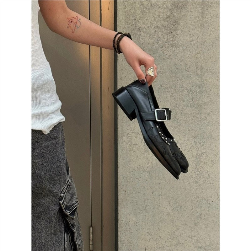 Damen elegante Halbschuhe mit Schnallen und Ziernähten EB