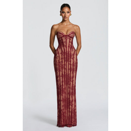 Damen Elegantes Abendkleid mit raffinierten Spitzenakzenten und corsagenähnlichem Oberteil EB