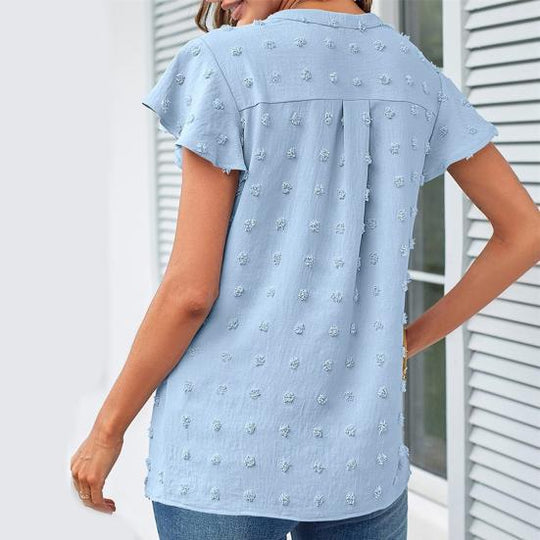 Damen Luftiges Blusenoberteil mit voluminösen Ärmeln und raffiniertem V-Ausschnitt EB