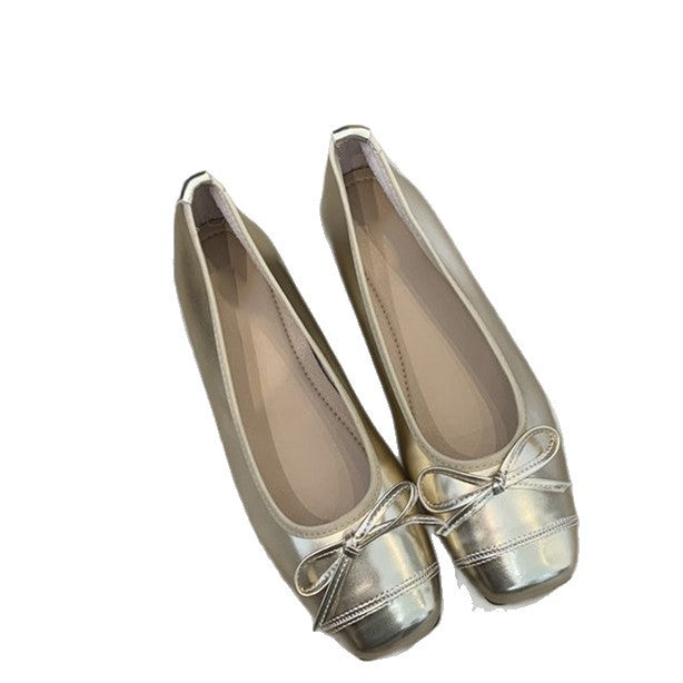 Damen elegante Ballerinas mit Schleifendetail und glänzender Schuhspitze EB
