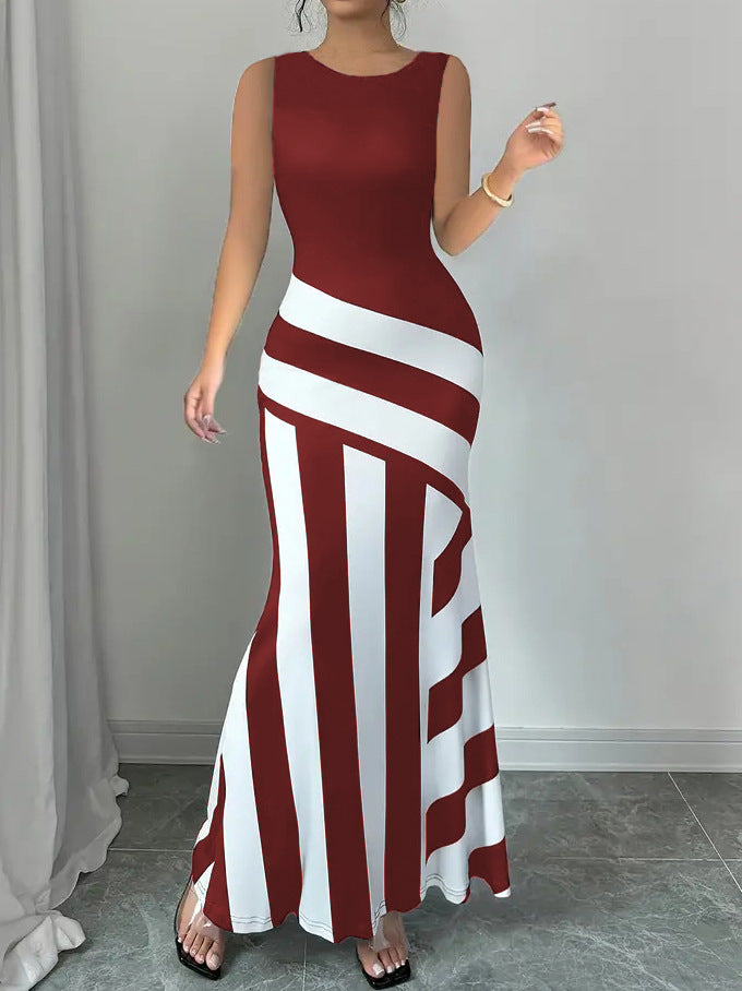 Damen Maxikleid mit stilvollem Wickel-Effekt und diagonalen Streifen EB