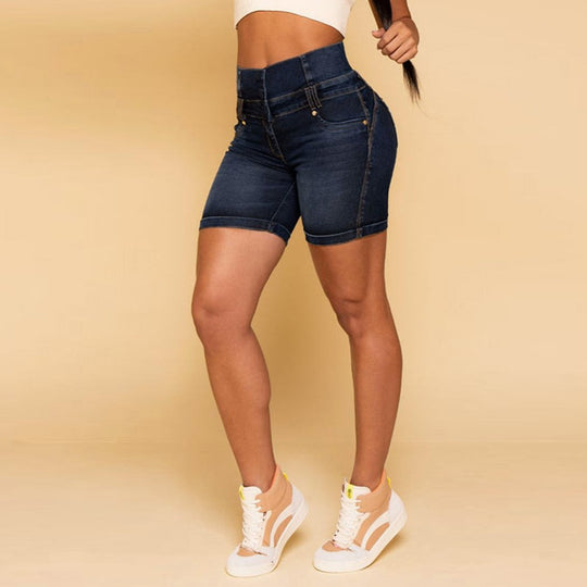 Damen Hochtaillierte Denim-Shorts mit figurformendem Design EB
