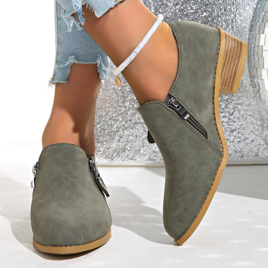 Damen Biker-Stiefeletten mit modischem Reißverschluss und bequemer Sohle EB