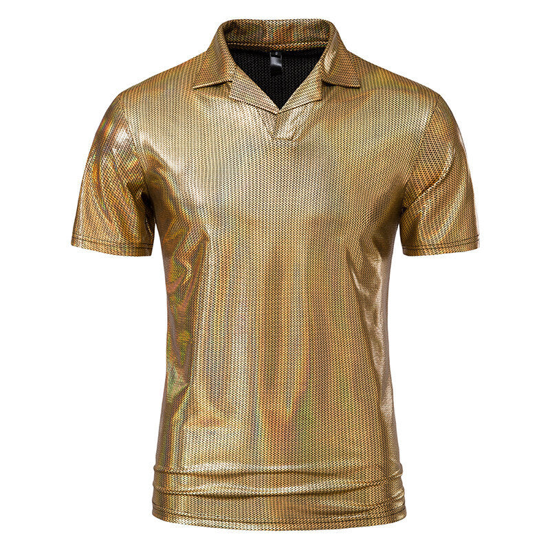 Herren modisches Poloshirt mit glänzendem Design und stylischem V-Ausschnitt EB