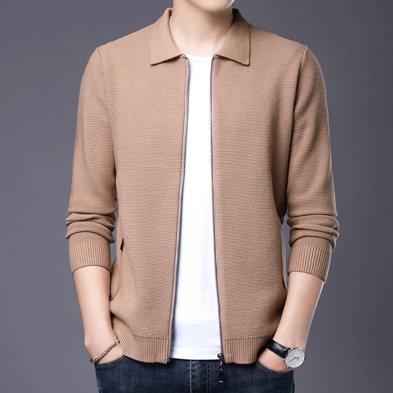 EB | Strickjacke Wolle Slim Fit Reißverschluss Klassischer Kragen Gerippter Saum