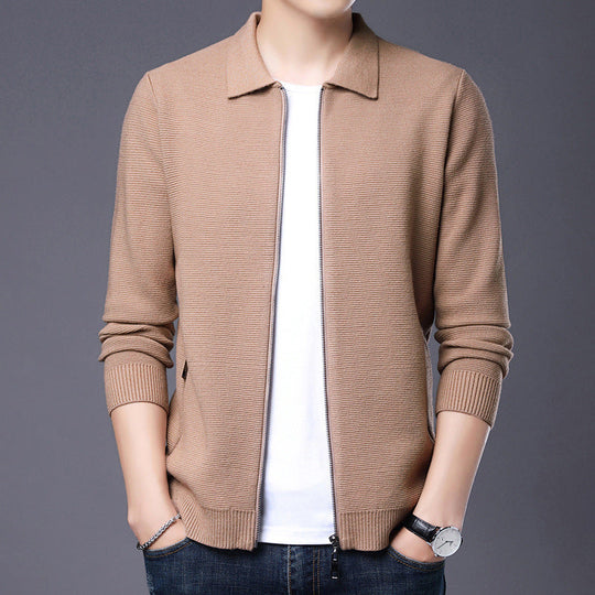 EB | Strickjacke Wolle Slim Fit Reißverschluss Klassischer Kragen Gerippter Saum