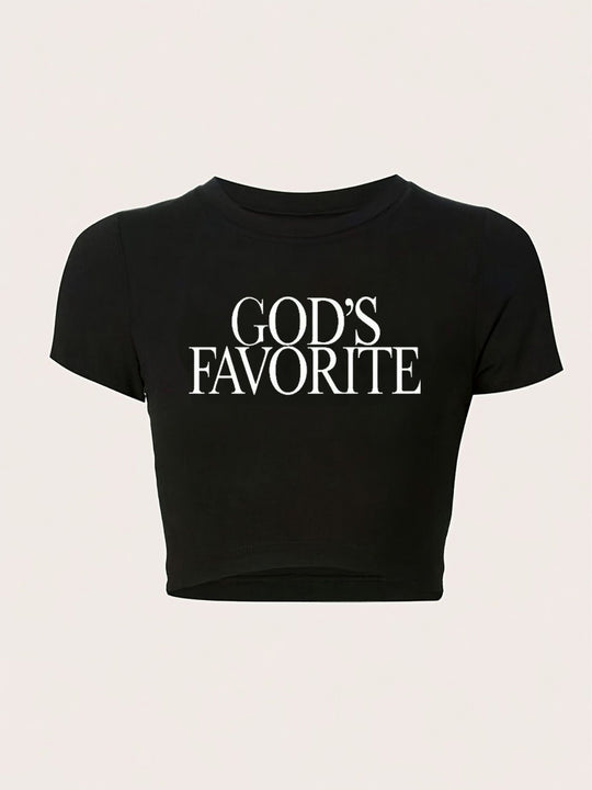 Damen figurbetontes Kurzarm-T-Shirt mit verspieltem Aufdruck EB