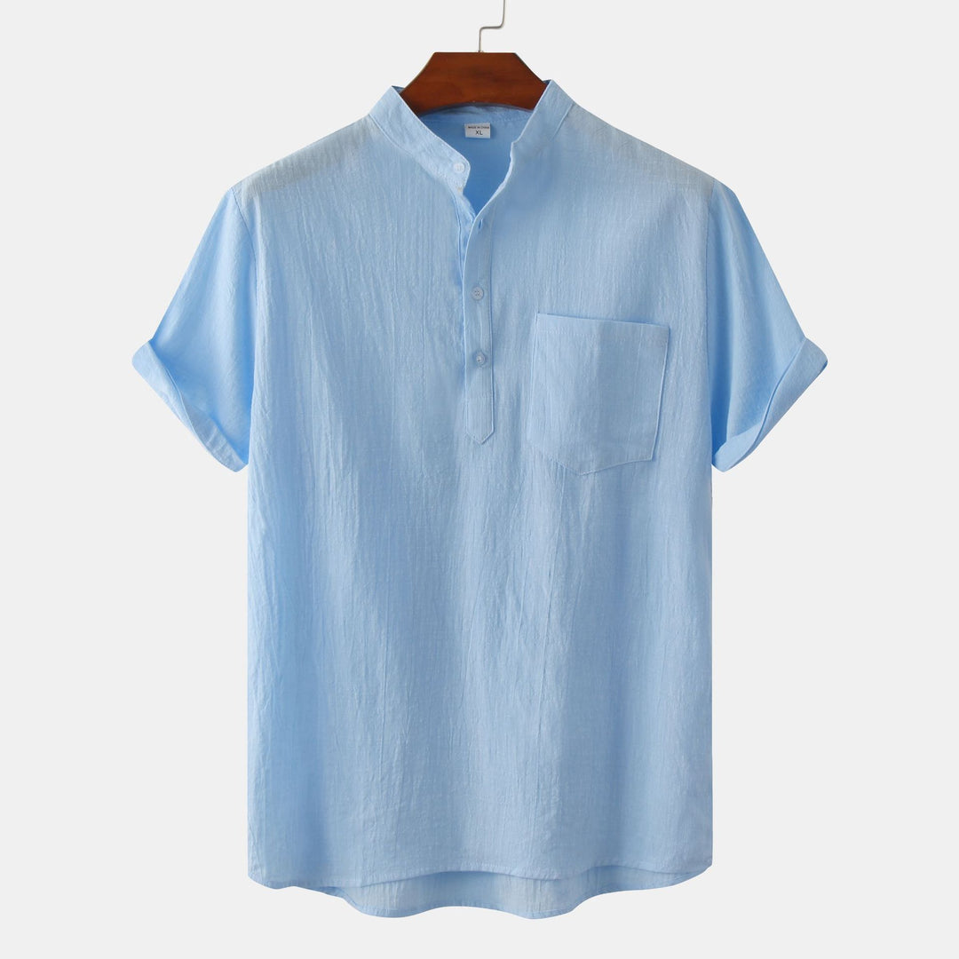Herren Kurzarmhemd im legeren Henley-Stil mit Brusttasche EB