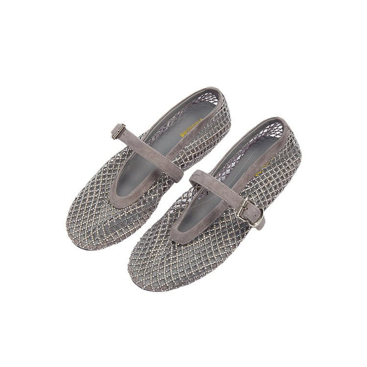 Damen elegante Ballerina-Schuhe mit dekorativem Riemchen und funkelnden Akzenten EB