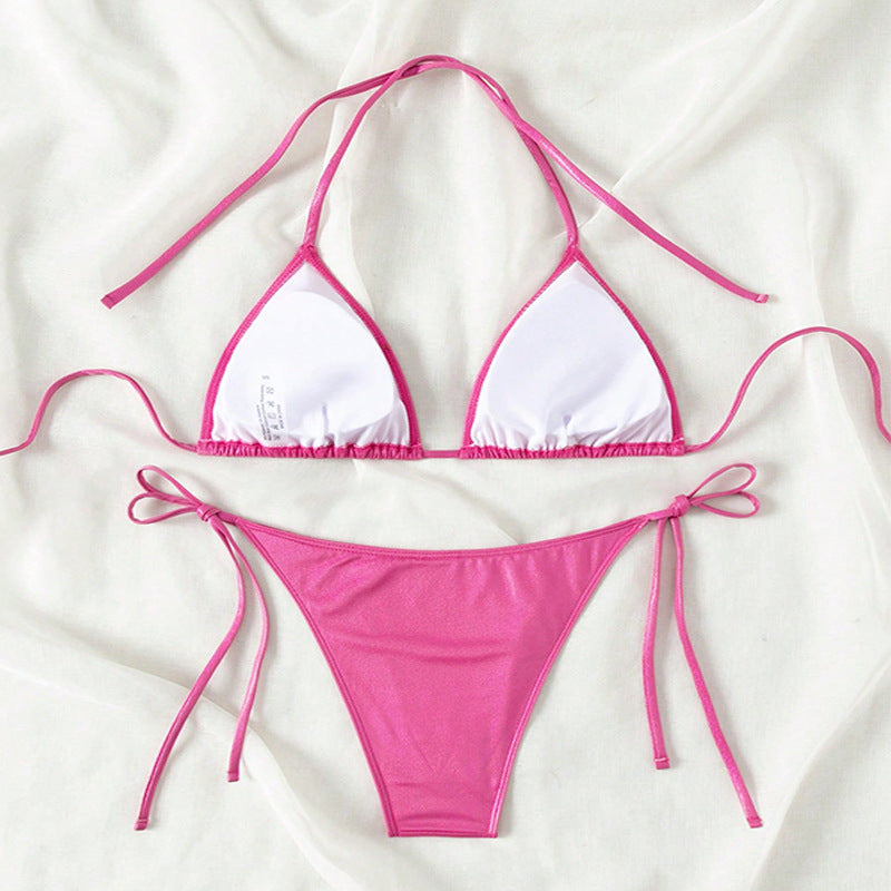 Damen Triangel-Bikini mit seitlichen Bindebändern und glänzendem Finish EB