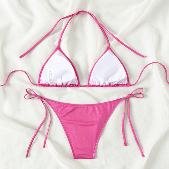 Damen Triangel-Bikini mit seitlichen Bindebändern und glänzendem Finish EB