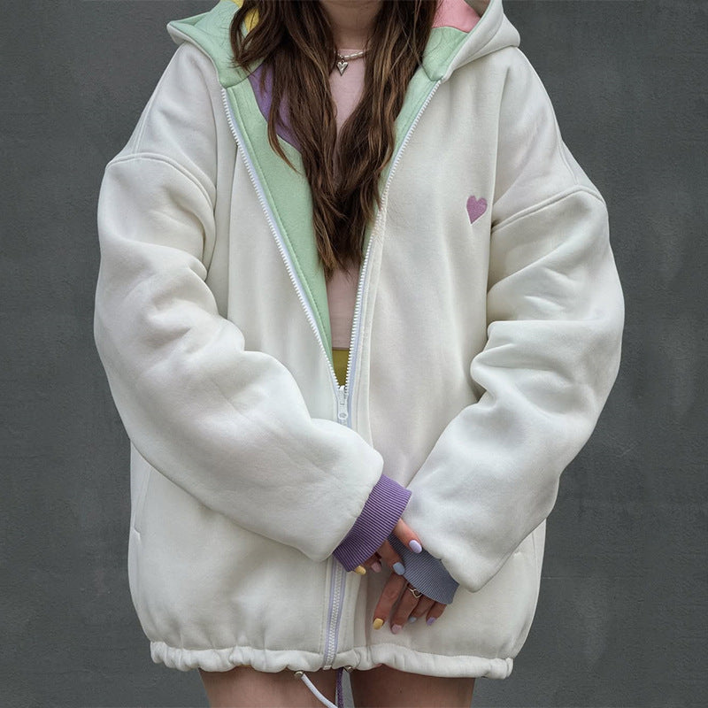 Damen Oversized Kapuzenjacke mit farbenfrohem Wellenmuster EB
