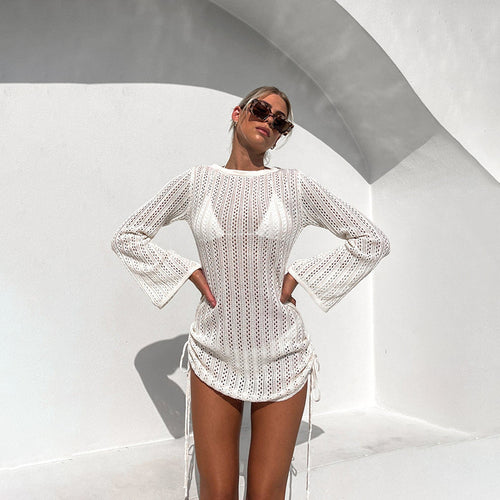 Damen strandfreundliches Netzkleid mit seitlichen Schnürungen EB