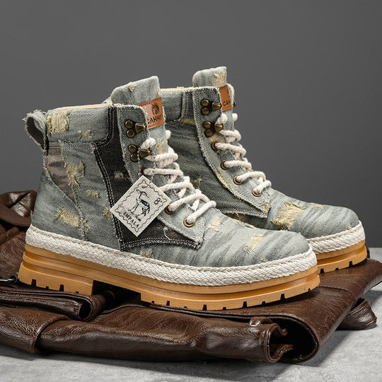 Damen Sportliche High-Top Boots mit strapazierfähigem Denim-Obermaterial EB