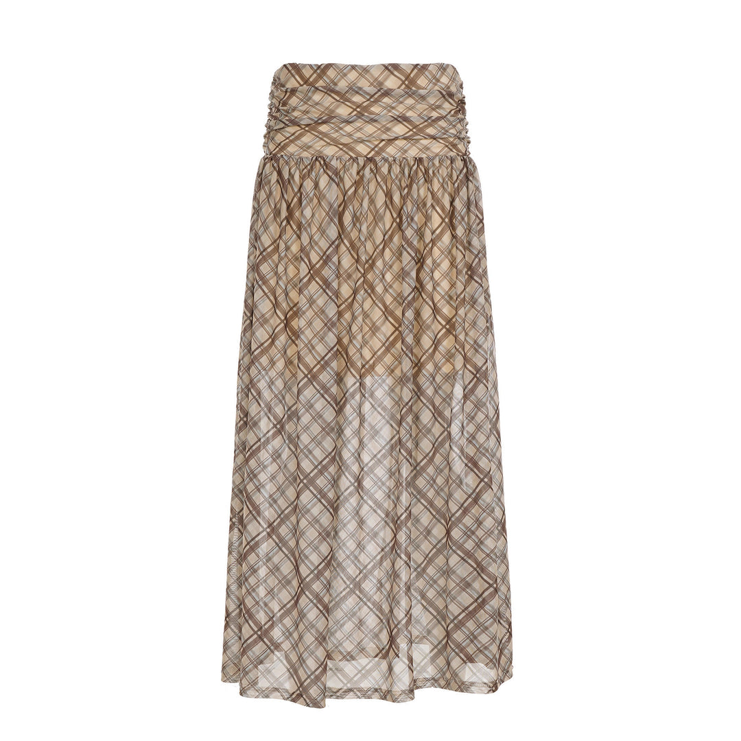 Damen Maxirock mit elastischer Taille und raffiniertem Karomuster EB