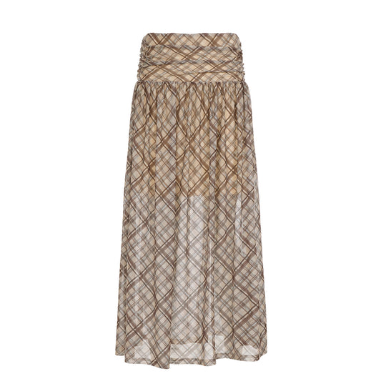 Damen Maxirock mit elastischer Taille und raffiniertem Karomuster EB
