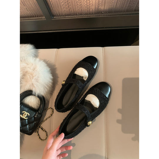 Damen Ballerinas mit dekorativem Riemen und edlem Knopf EB