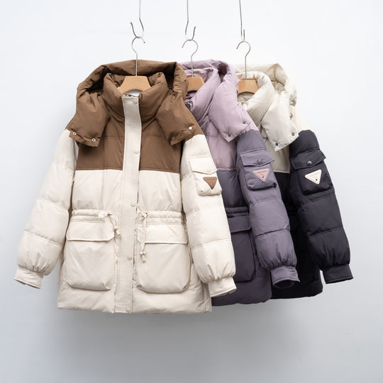 Damen modische Winterjacke mit funktionalen Taschen und großzügiger Kapuze EB