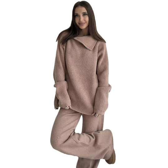 Damen Modernes Strickoberteil mit asymmetrischem Reißverschluss EB