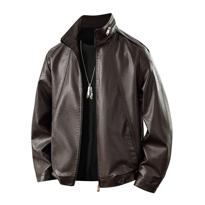 Herren zeitlose Kunstleder-Blousonjacke mit Soft-Touch Oberfläche, Stehkragen und verdecktem Zwei-Wege-Reißverschluss EB