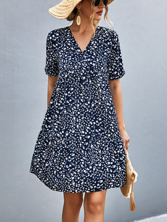 Damen Maxikleid mit floralem Muster und elastischer Taillierung EB